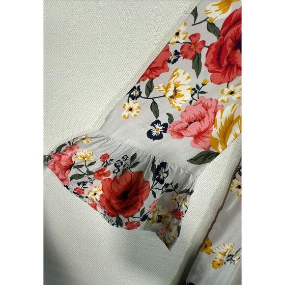 Old Navy Womens Floral Shirt Dress Size Large Gray Floral Ruffle Sleeves - Picture 7 of 16